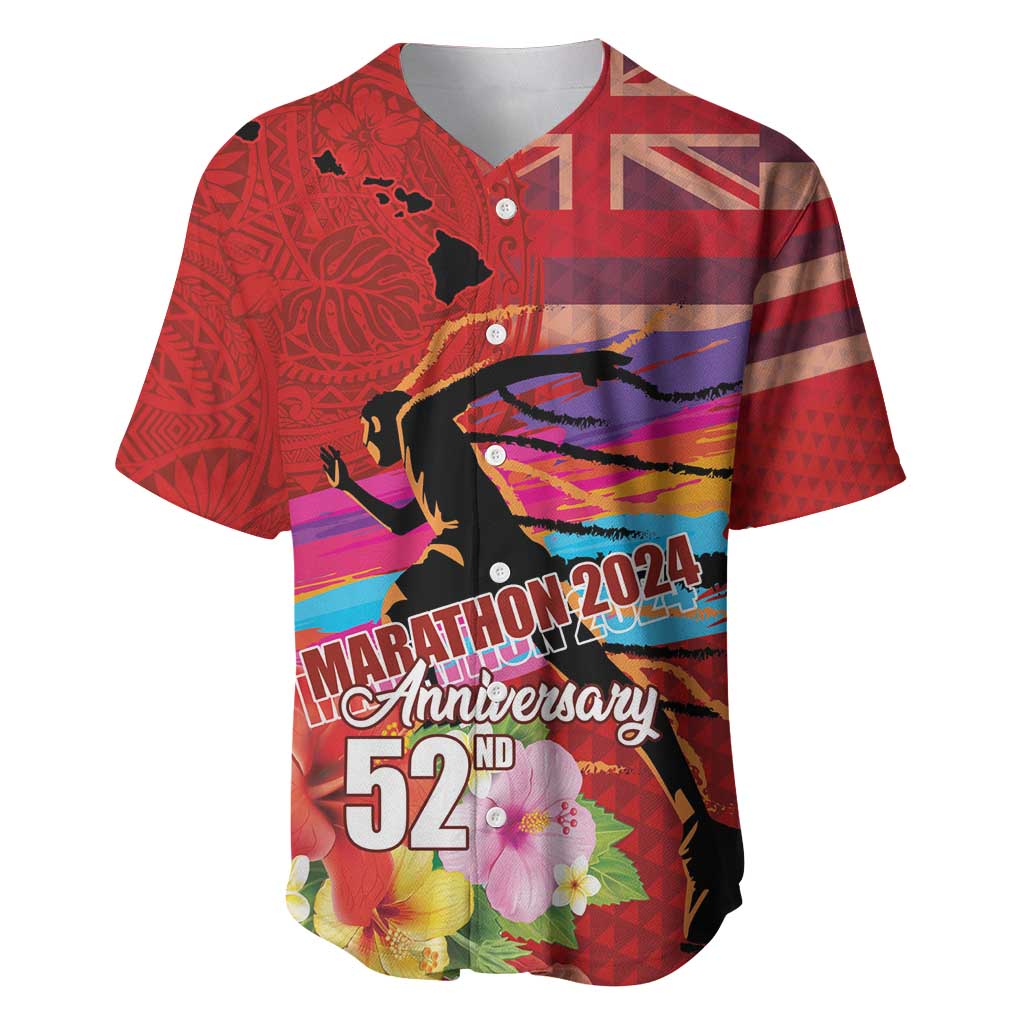 Honolulu Anniversary 52nd Running Baseball Jersey Marathon Competition Kakau Pattern Red Color LT03 Red - Polynesian Pride