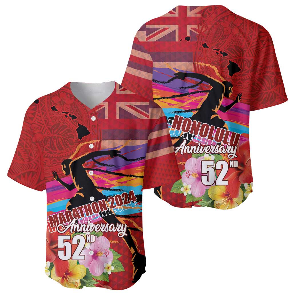 Honolulu Anniversary 52nd Running Baseball Jersey Marathon Competition Kakau Pattern Red Color LT03 - Polynesian Pride