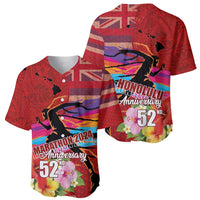 Honolulu Anniversary 52nd Running Baseball Jersey Marathon Competition Kakau Pattern Red Color LT03 - Polynesian Pride