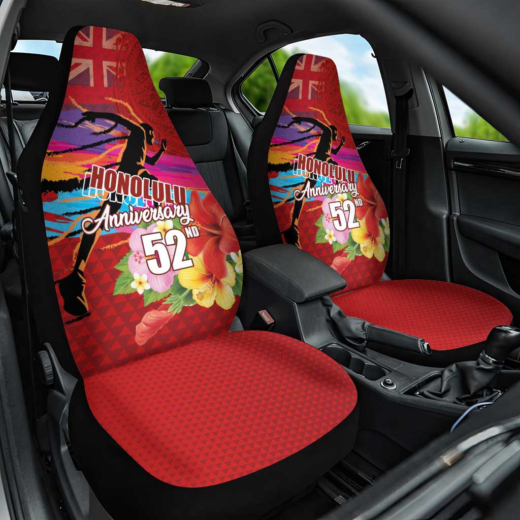 Honolulu Anniversary 52nd Running Car Seat Cover Marathon Competition Kakau Pattern Red Color