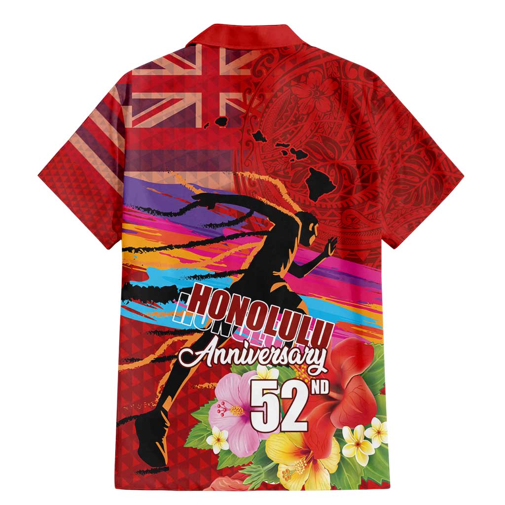 Honolulu Anniversary 52nd Running Family Matching Mermaid Dress and Hawaiian Shirt Marathon Competition Kakau Pattern Red Color