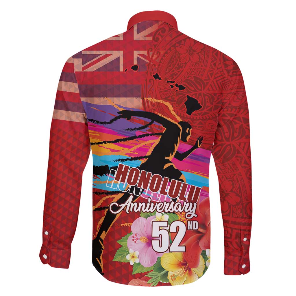 Honolulu Anniversary 52nd Running Family Matching Mermaid Dress and Hawaiian Shirt Marathon Competition Kakau Pattern Red Color