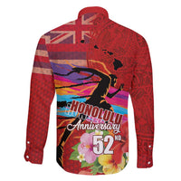 Honolulu Anniversary 52nd Running Family Matching Off Shoulder Short Dress and Hawaiian Shirt Marathon Competition Kakau Pattern Red Color