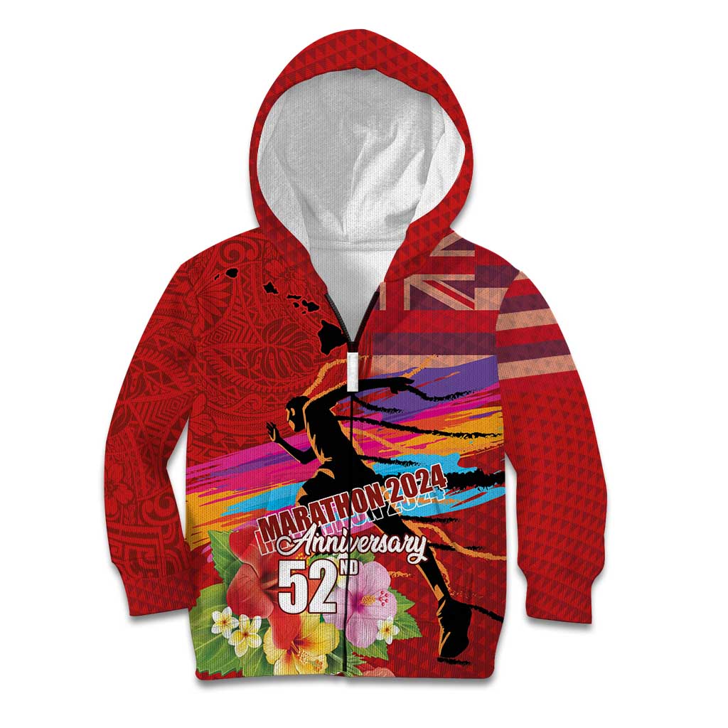 Honolulu Anniversary 52nd Running Kid Hoodie Marathon Competition Kakau Pattern Red Color