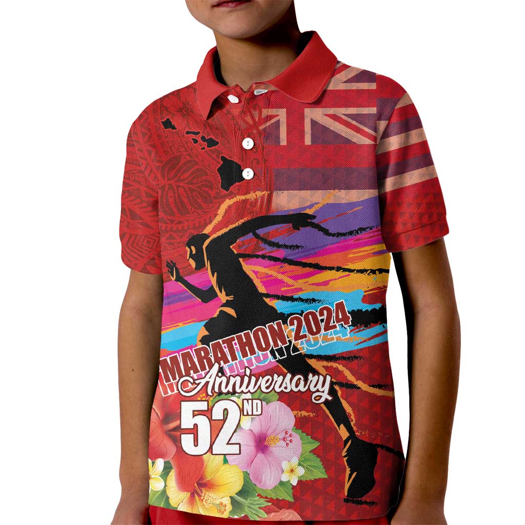 Honolulu Anniversary 52nd Running Kid Polo Shirt Marathon Competition Kakau Pattern Red Color LT03 Kid Red - Polynesian Pride