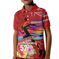 Honolulu Anniversary 52nd Running Kid Polo Shirt Marathon Competition Kakau Pattern Red Color LT03 Kid Red - Polynesian Pride