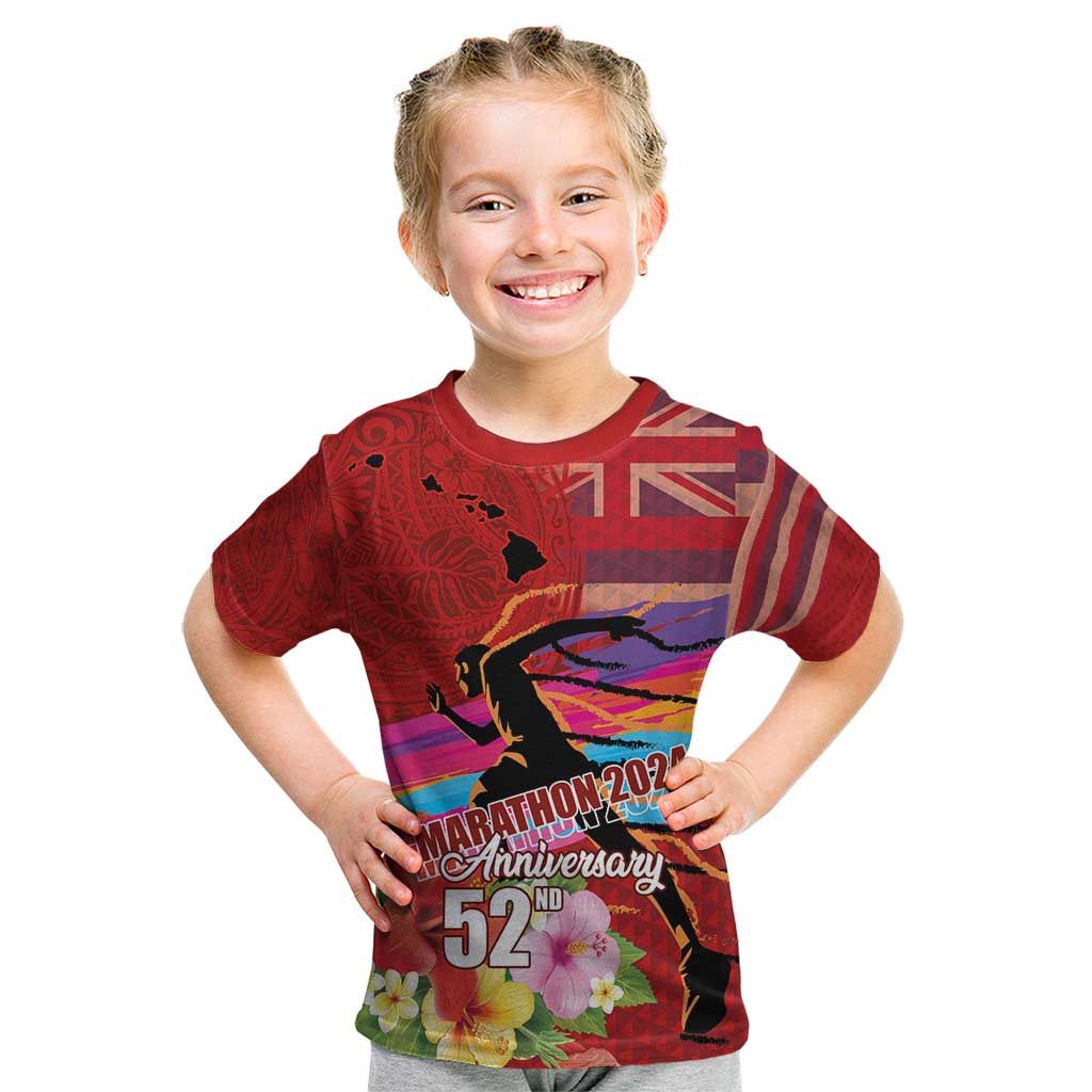 Honolulu Anniversary 52nd Running Kid T Shirt Marathon Competition Kakau Pattern Red Color LT03 Red - Polynesian Pride