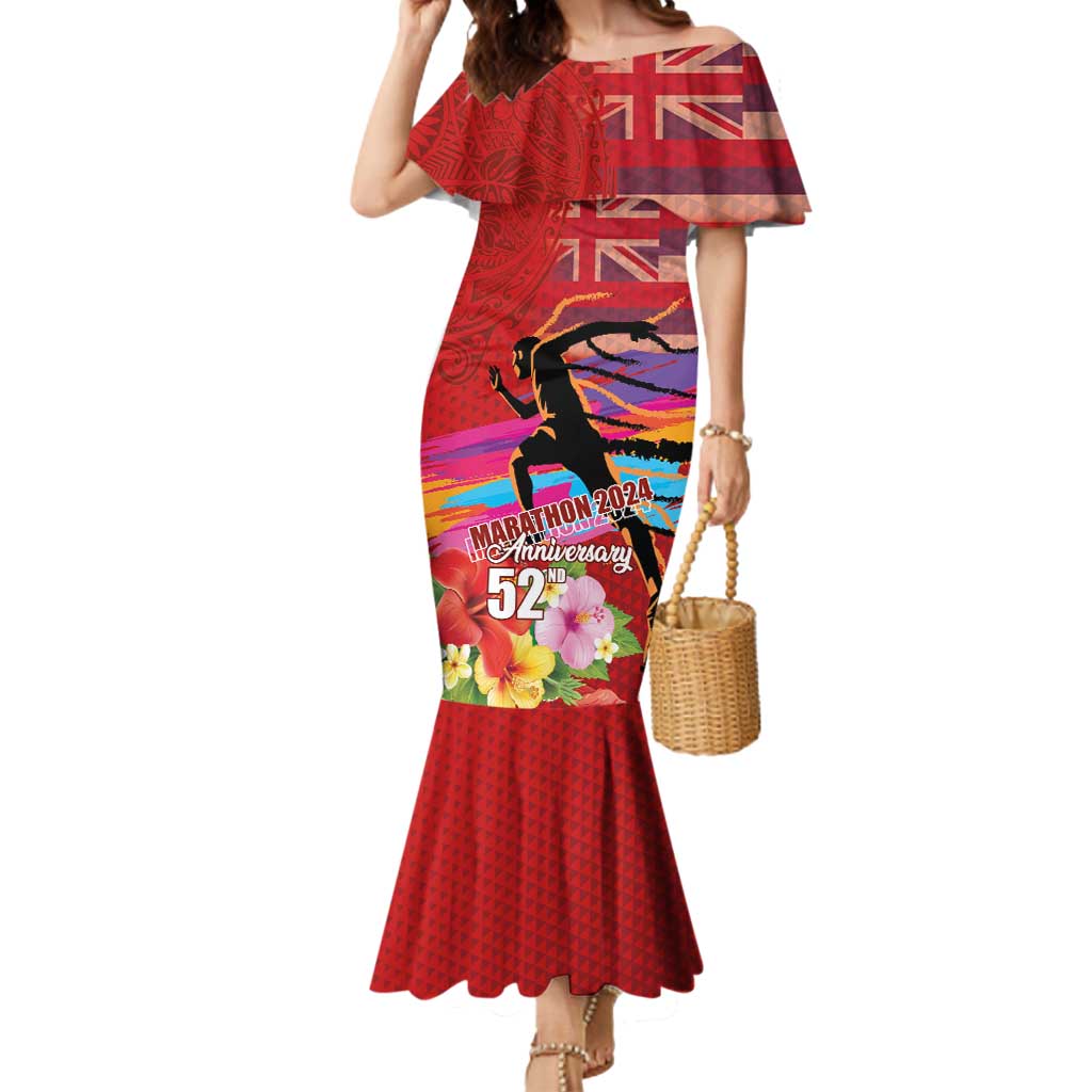 Honolulu Anniversary 52nd Running Mermaid Dress Marathon Competition Kakau Pattern Red Color LT03 Women Red - Polynesian Pride