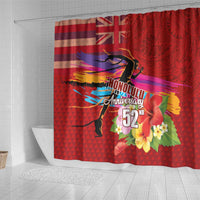 Honolulu Anniversary 52nd Running Shower Curtain Marathon Competition Kakau Pattern Red Color LT03 - Polynesian Pride