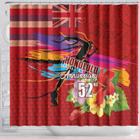 Honolulu Anniversary 52nd Running Shower Curtain Marathon Competition Kakau Pattern Red Color LT03 - Polynesian Pride