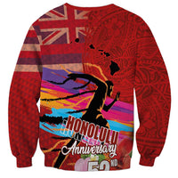 Honolulu Anniversary 52nd Running Sweatshirt Marathon Competition Kakau Pattern Red Color