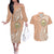 Hawaii Tropical Flowers with Kakau Tribal Couples Matching Off The Shoulder Long Sleeve Dress and Hawaiian Shirt Peach Fuzz Color LT03 Peach Fuzz - Polynesian Pride