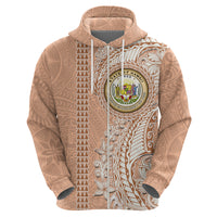 Hawaii Tropical Flowers with Kakau Tribal Hoodie Peach Fuzz Color LT03 - Polynesian Pride