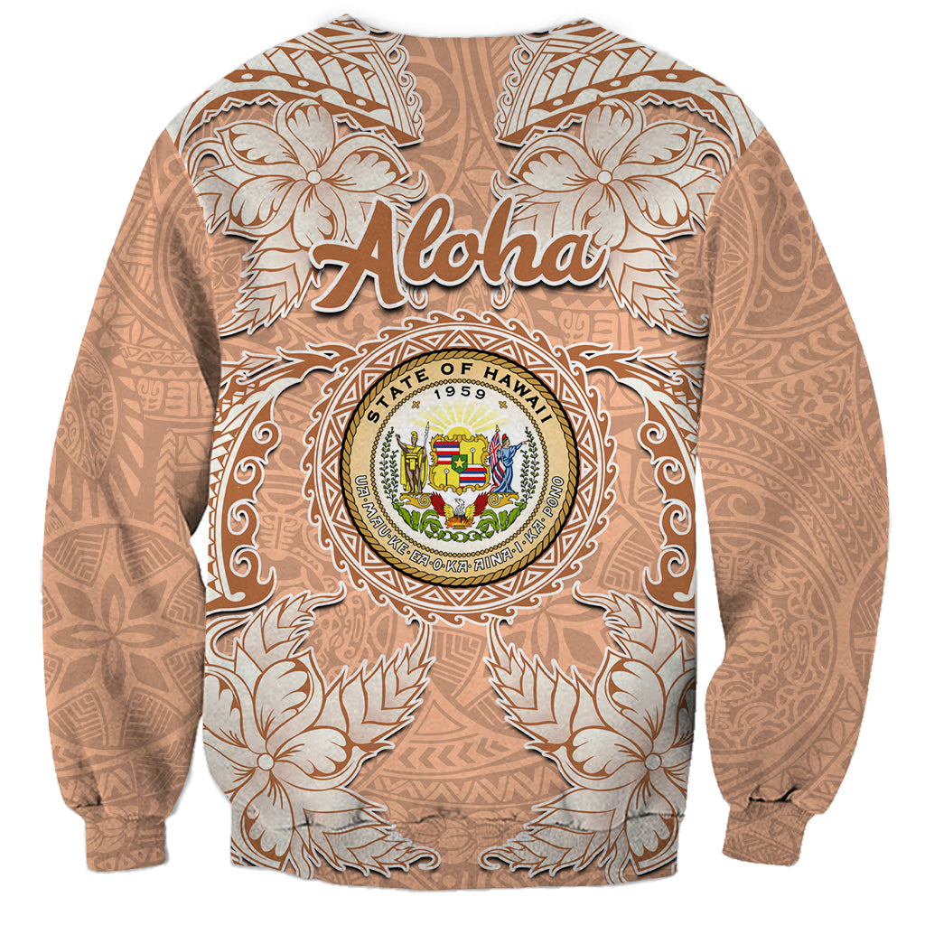 Hawaii Tropical Flowers with Kakau Tribal Sweatshirt Peach Fuzz Color LT03 - Polynesian Pride