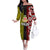 Tonga Kolisi Tonga Family Matching Off Shoulder Long Sleeve Dress and Hawaiian Shirt Ngatu and Geometric Pattern LT03 Mom's Dress Red - Polynesian Pride