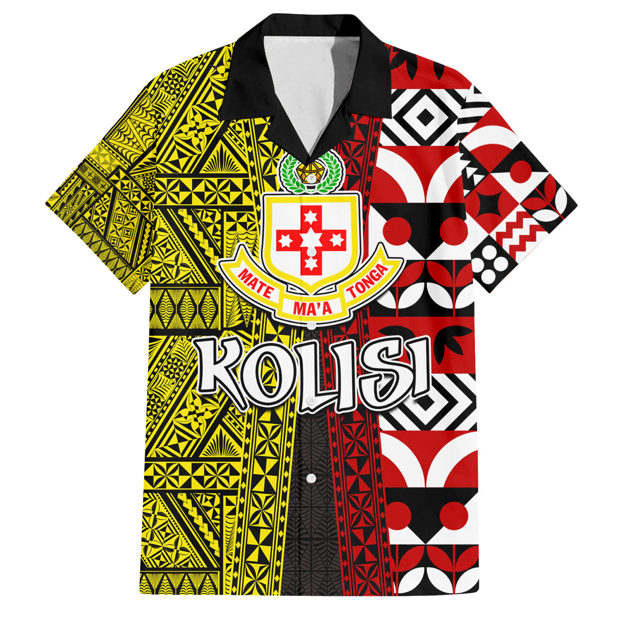 Tonga Kolisi Tonga Family Matching Off Shoulder Maxi Dress and Hawaiian Shirt Ngatu and Geometric Pattern LT03 Dad's Shirt - Short Sleeve Red - Polynesian Pride