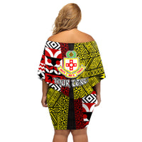 Tonga Kolisi Tonga Family Matching Off Shoulder Short Dress and Hawaiian Shirt Ngatu and Geometric Pattern LT03 - Polynesian Pride