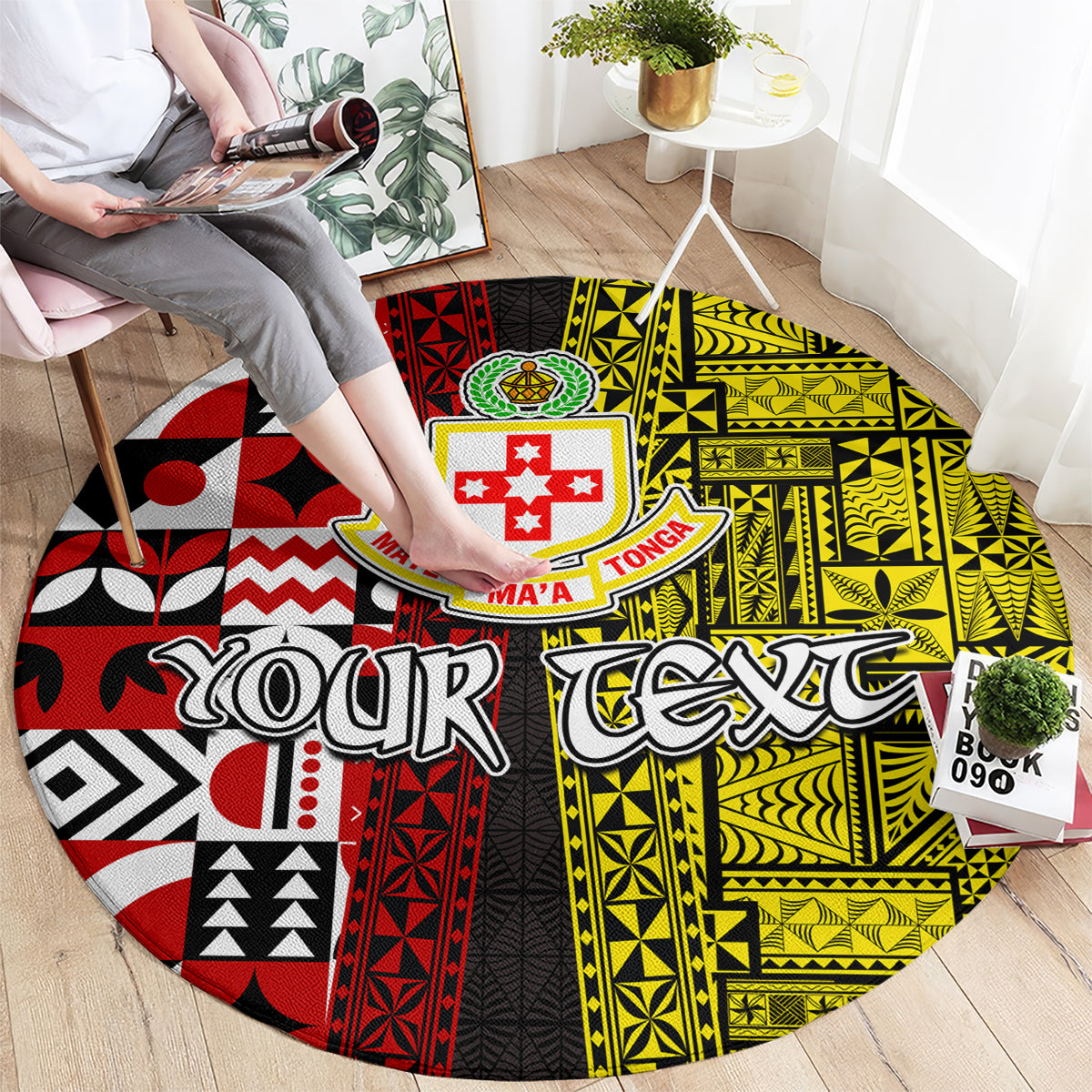 Tonga Kolisi Tonga Round Carpet Ngatu and Geometric Pattern LT03 - Polynesian Pride