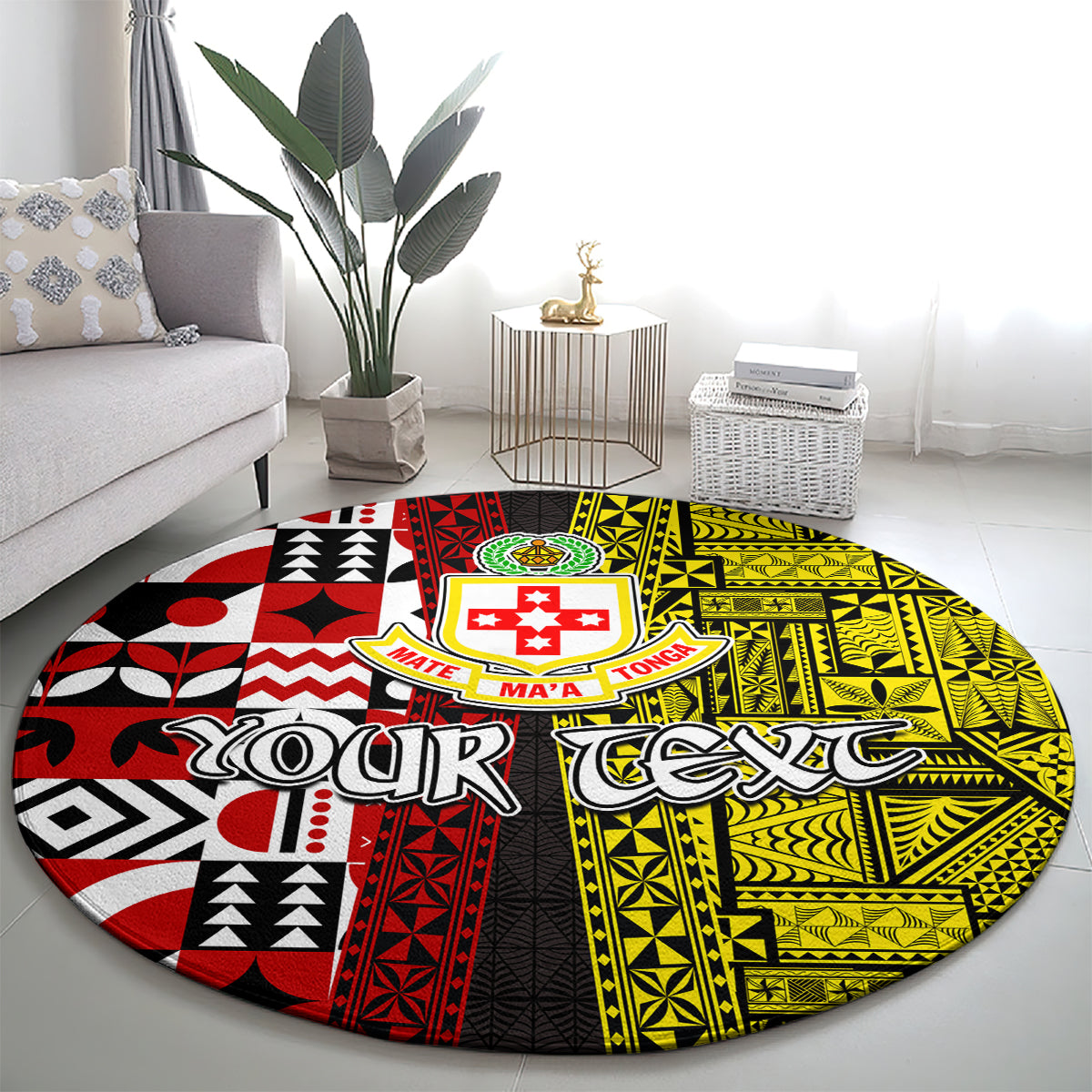 Tonga Kolisi Tonga Round Carpet Ngatu and Geometric Pattern LT03 - Polynesian Pride