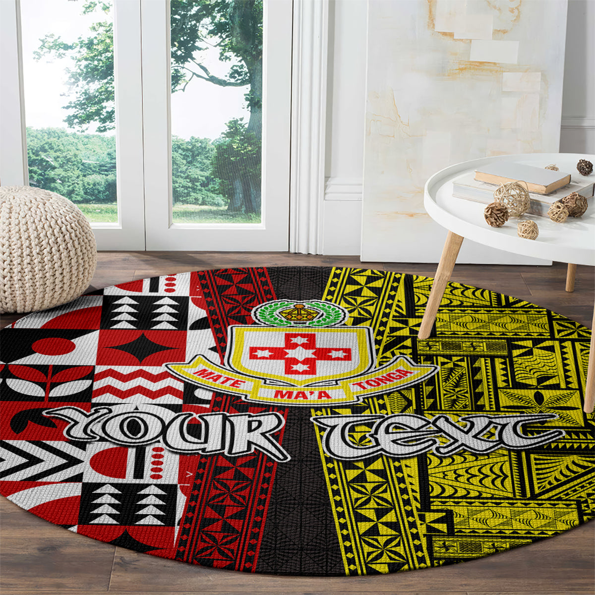 Tonga Kolisi Tonga Round Carpet Ngatu and Geometric Pattern LT03 - Polynesian Pride