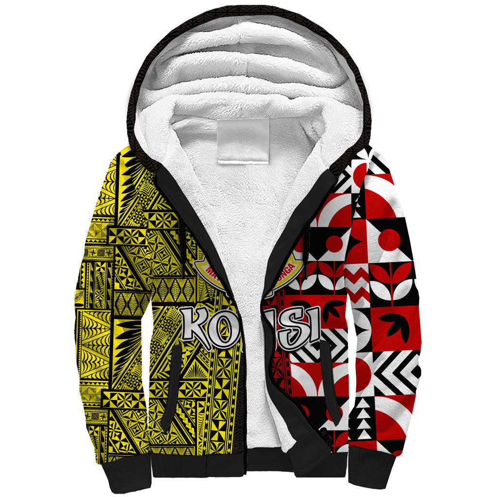 Tonga Kolisi Tonga Sherpa Hoodie Ngatu and Geometric Pattern LT03 Unisex Red - Polynesian Pride