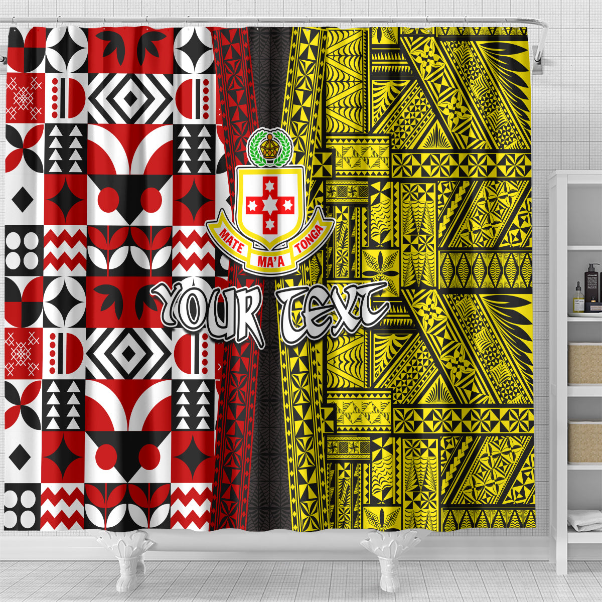 Tonga Kolisi Tonga Shower Curtain Ngatu and Geometric Pattern LT03 - Polynesian Pride