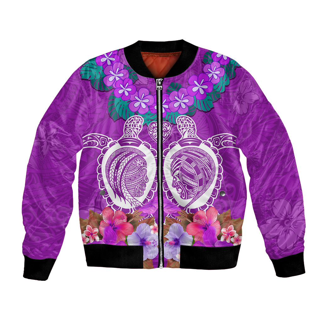 Polynesian Valentine Day Bomber Jacket Love Couple Turtle Maori Hibiscus Purple LT03 Unisex Purple - Polynesian Pride