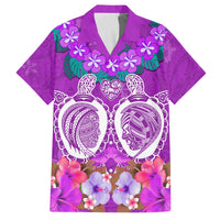 Polynesian Valentine Day Family Matching Long Sleeve Bodycon Dress and Hawaiian Shirt Love Couple Turtle Maori Hibiscus Purple LT03 Dad's Shirt - Short Sleeve Purple - Polynesian Pride