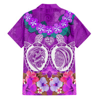 Polynesian Valentine Day Family Matching Off Shoulder Maxi Dress and Hawaiian Shirt Love Couple Turtle Maori Hibiscus Purple LT03 - Polynesian Pride