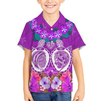 Polynesian Valentine Day Family Matching Off Shoulder Maxi Dress and Hawaiian Shirt Love Couple Turtle Maori Hibiscus Purple LT03 Son's Shirt Purple - Polynesian Pride