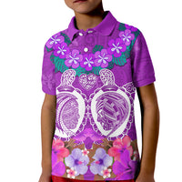 Polynesian Valentine Day Kid Polo Shirt Love Couple Turtle Maori Hibiscus Purple LT03 Kid Purple - Polynesian Pride