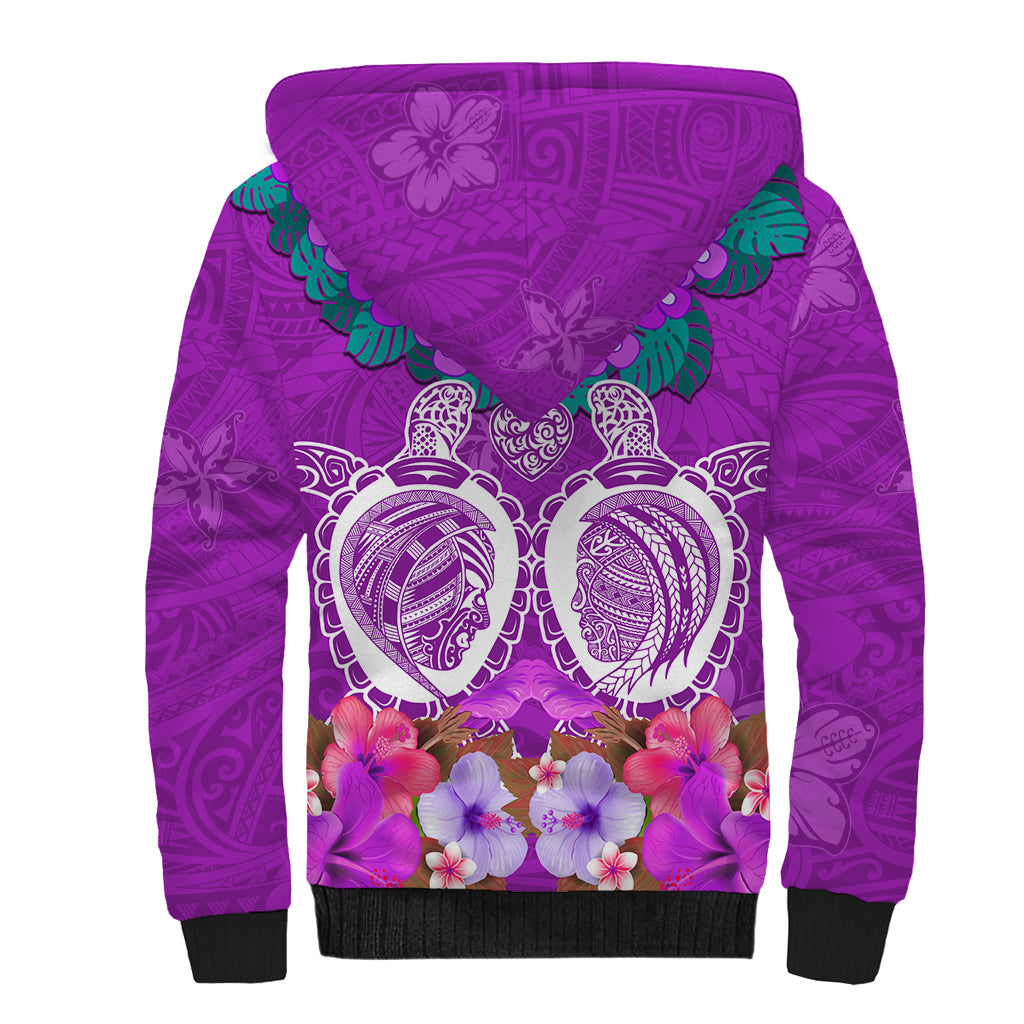 Polynesian Valentine Day Sherpa Hoodie Love Couple Turtle Maori Hibiscus Purple LT03 - Polynesian Pride