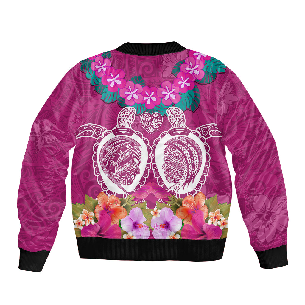 Polynesian Valentine Day Bomber Jacket Love Couple Turtle Maori Hibiscus Pink LT03 - Polynesian Pride