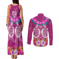 Polynesian Valentine Day Couples Matching Tank Maxi Dress and Long Sleeve Button Shirt Love Couple Turtle Maori Hibiscus Pink LT03 - Polynesian Pride