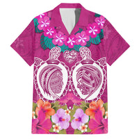 Polynesian Valentine Day Family Matching Long Sleeve Bodycon Dress and Hawaiian Shirt Love Couple Turtle Maori Hibiscus Pink LT03 Dad's Shirt - Short Sleeve Pink - Polynesian Pride