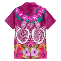 Polynesian Valentine Day Family Matching Off Shoulder Maxi Dress and Hawaiian Shirt Love Couple Turtle Maori Hibiscus Pink LT03 - Polynesian Pride