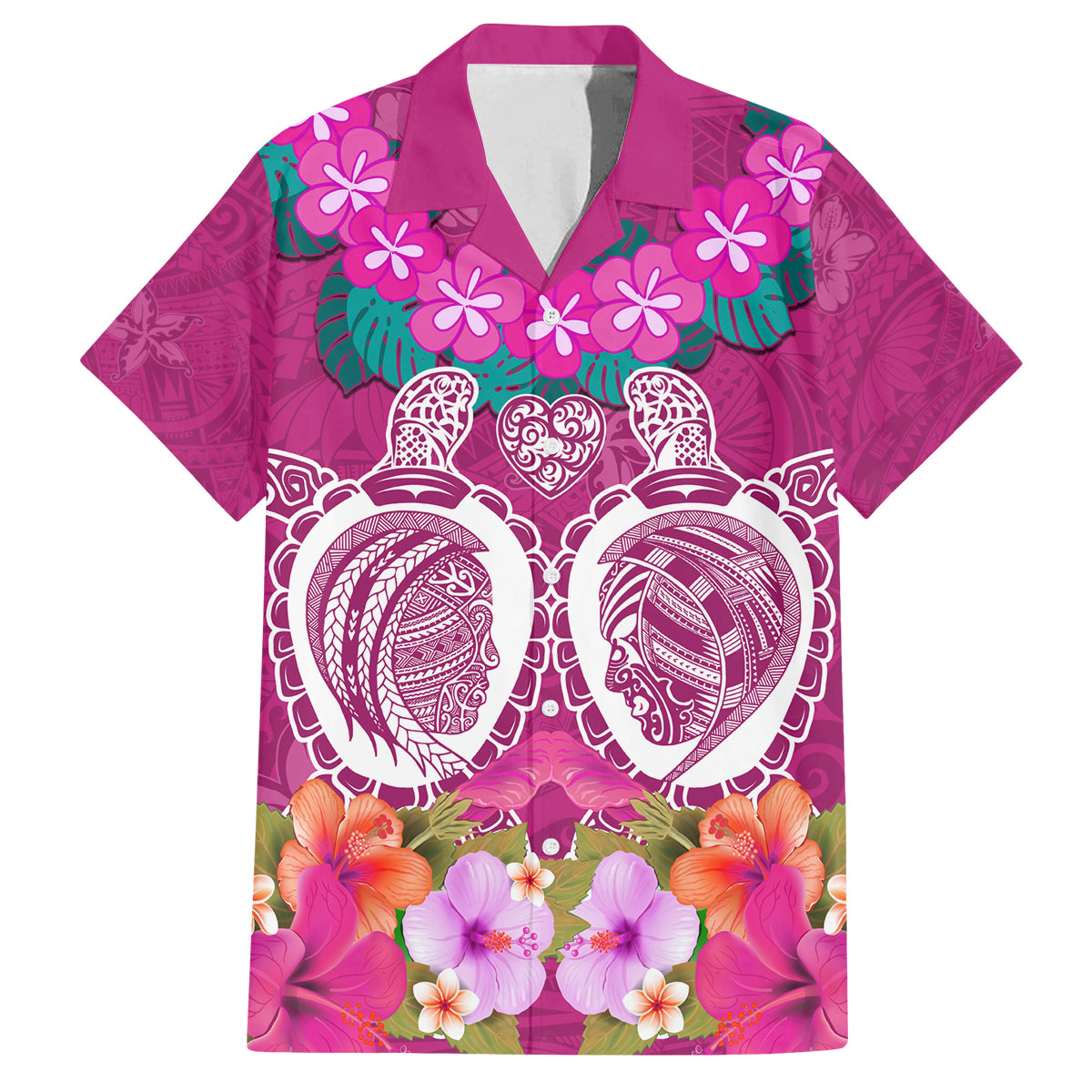 Polynesian Valentine Day Family Matching Puletasi and Hawaiian Shirt Love Couple Turtle Maori Hibiscus Pink LT03 Dad's Shirt - Short Sleeve Pink - Polynesian Pride