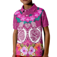 Polynesian Valentine Day Kid Polo Shirt Love Couple Turtle Maori Hibiscus Pink LT03 Kid Pink - Polynesian Pride