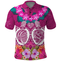 Polynesian Valentine Day Polo Shirt Love Couple Turtle Maori Hibiscus Pink LT03 Pink - Polynesian Pride