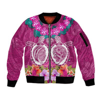 Polynesian Valentine Day Sleeve Zip Bomber Jacket Love Couple Turtle Maori Hibiscus Pink LT03 Unisex Pink - Polynesian Pride