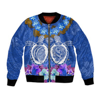 Polynesian Valentine Day Bomber Jacket Love Couple Turtle Maori Hibiscus Blue LT03 Unisex Blue - Polynesian Pride