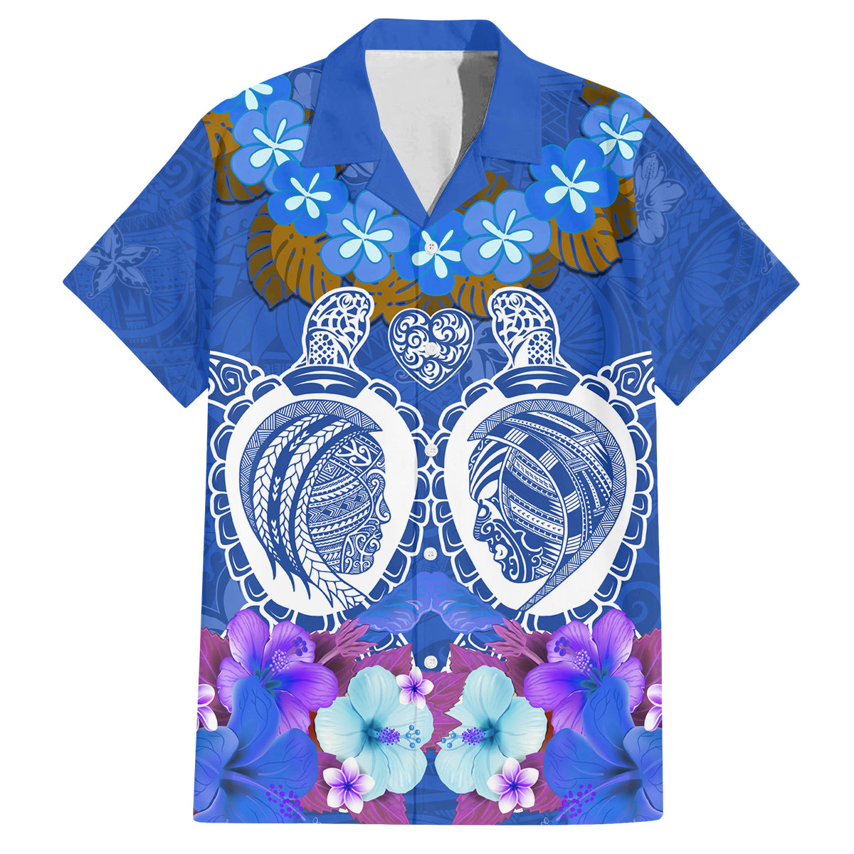 Polynesian Valentine Day Family Matching Off Shoulder Long Sleeve Dress and Hawaiian Shirt Love Couple Turtle Maori Hibiscus Blue LT03 Dad's Shirt - Short Sleeve Blue - Polynesian Pride