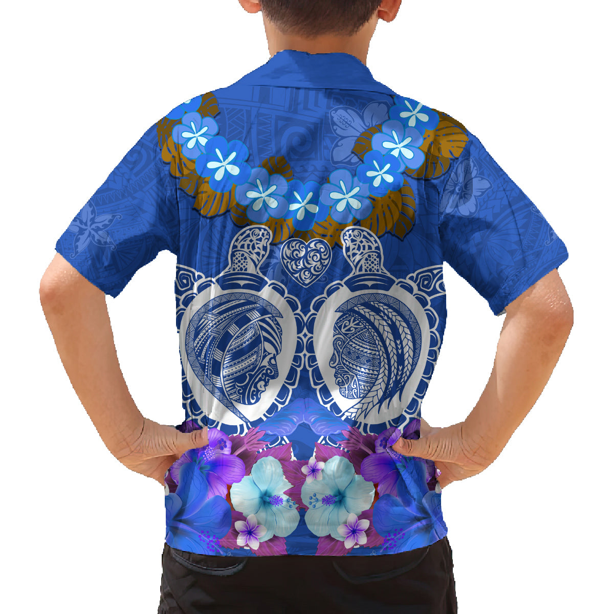 Polynesian Valentine Day Family Matching Puletasi and Hawaiian Shirt Love Couple Turtle Maori Hibiscus Blue LT03 - Polynesian Pride