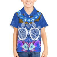 Polynesian Valentine Day Kid Hawaiian Shirt Love Couple Turtle Maori Hibiscus Blue LT03 Kid Blue - Polynesian Pride