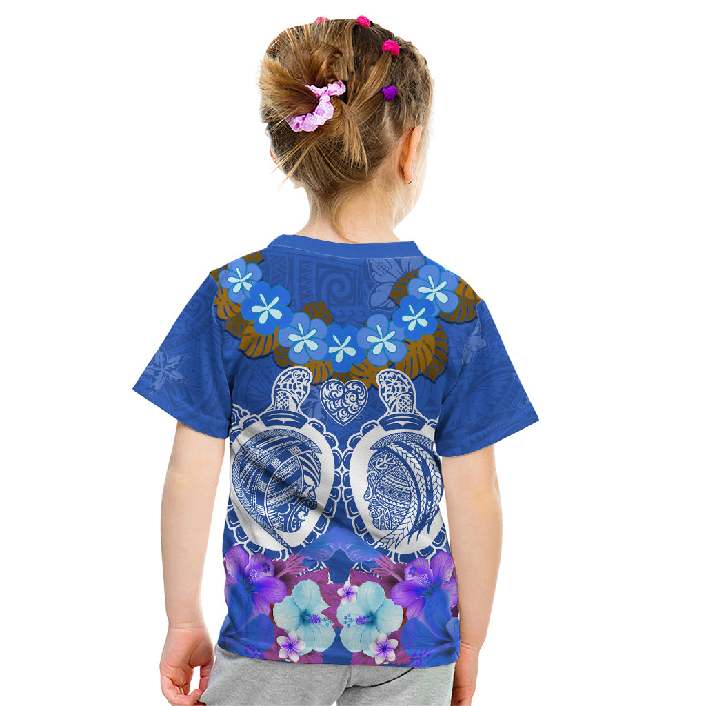 Polynesian Valentine Day Kid T Shirt Love Couple Turtle Maori Hibiscus Blue LT03 - Polynesian Pride