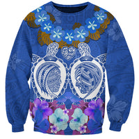 Polynesian Valentine Day Sweatshirt Love Couple Turtle Maori Hibiscus Blue LT03 Unisex Blue - Polynesian Pride