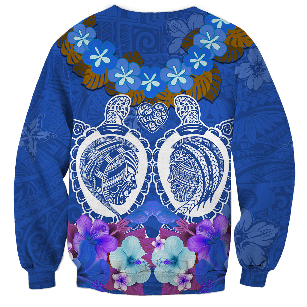 Polynesian Valentine Day Sweatshirt Love Couple Turtle Maori Hibiscus Blue LT03 - Polynesian Pride