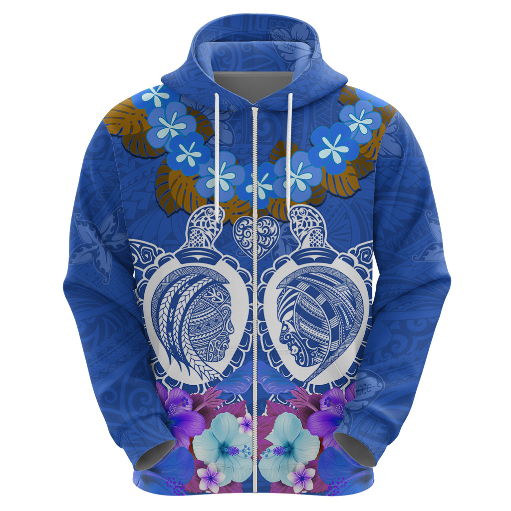 Polynesian Valentine Day Zip Hoodie Love Couple Turtle Maori Hibiscus Blue LT03 - Polynesian Pride