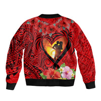 Hawaii Valentine Day Bomber Jacket Couple on Beach mix Hibiscus and Polynesian Tattoo LT03 - Polynesian Pride
