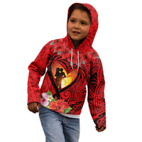 Hawaii Valentine Day Kid Hoodie Couple on Beach mix Hibiscus and Polynesian Tattoo LT03 - Polynesian Pride